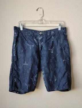 Springfield Size 30 Men's Navy Linen & Cotton Blend Flat-Front Shorts